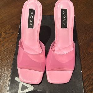 Aqua pink sandal with clear heel